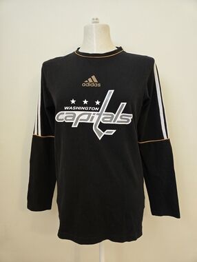 Adidas Washington Capitals Long Sleeve Tee Black Striped Sleeve Size Medium‎